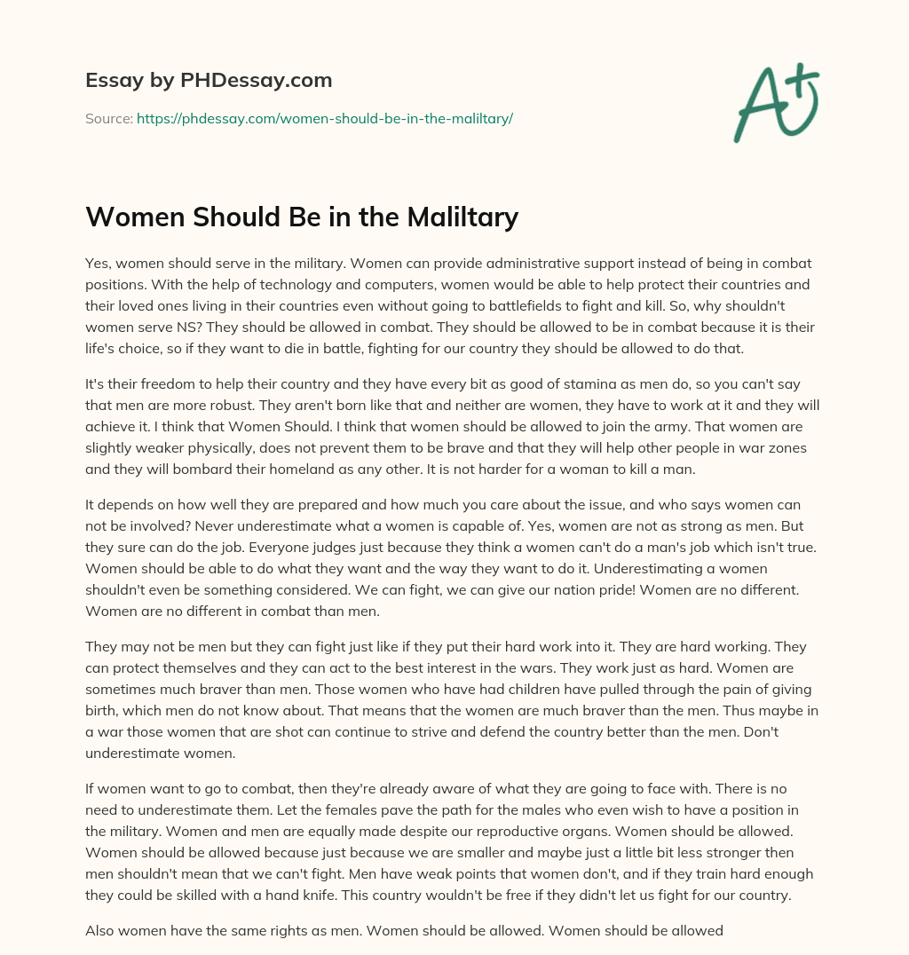 Women Should Be in the Maliltary essay
