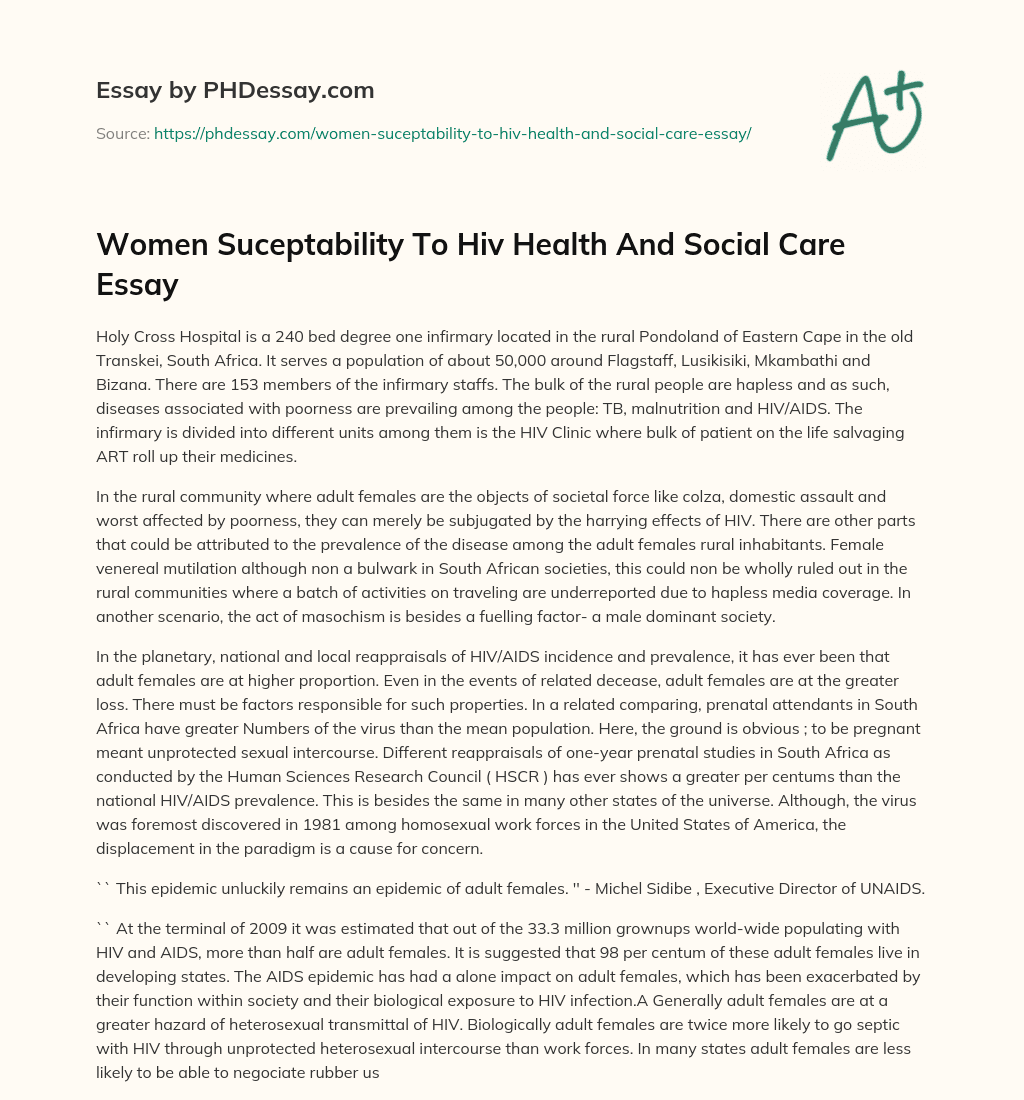 Women Suceptability To Hiv Health And Social Care Essay essay
