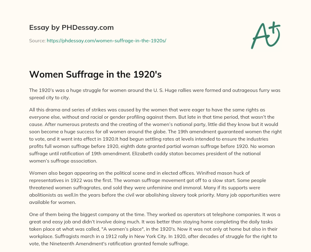 Women Suffrage in the 1920’s essay