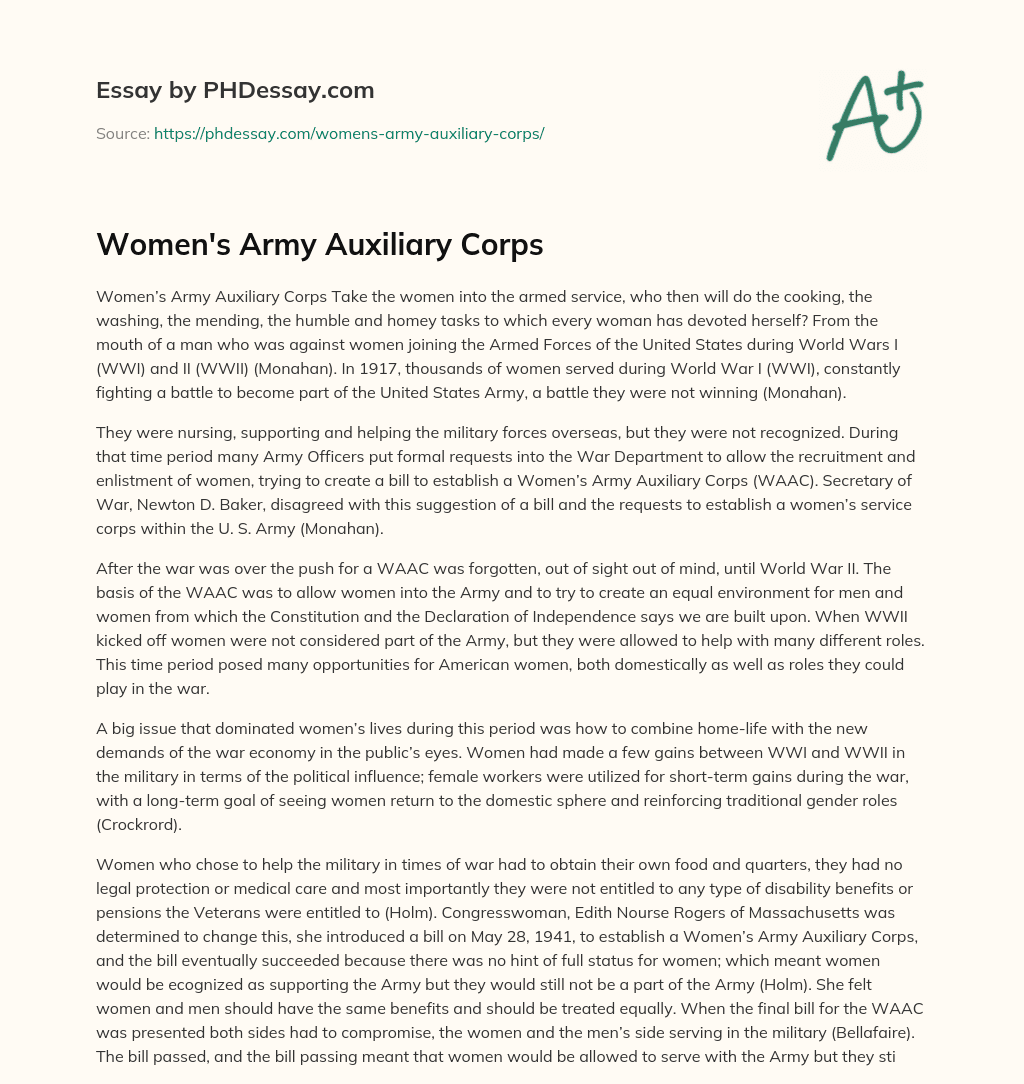 Women'S Army Auxiliary Corps Definition Example