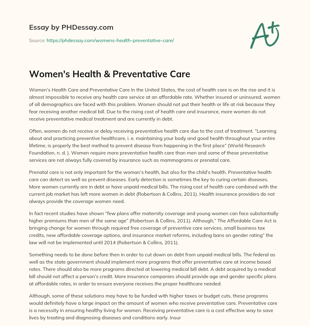 Women’s Health & Preventative Care essay