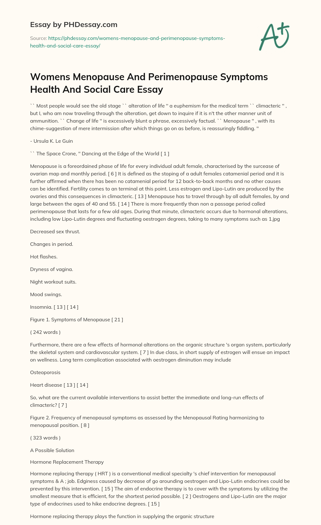 Womens Menopause And Perimenopause Symptoms Health And Social Care Essay essay