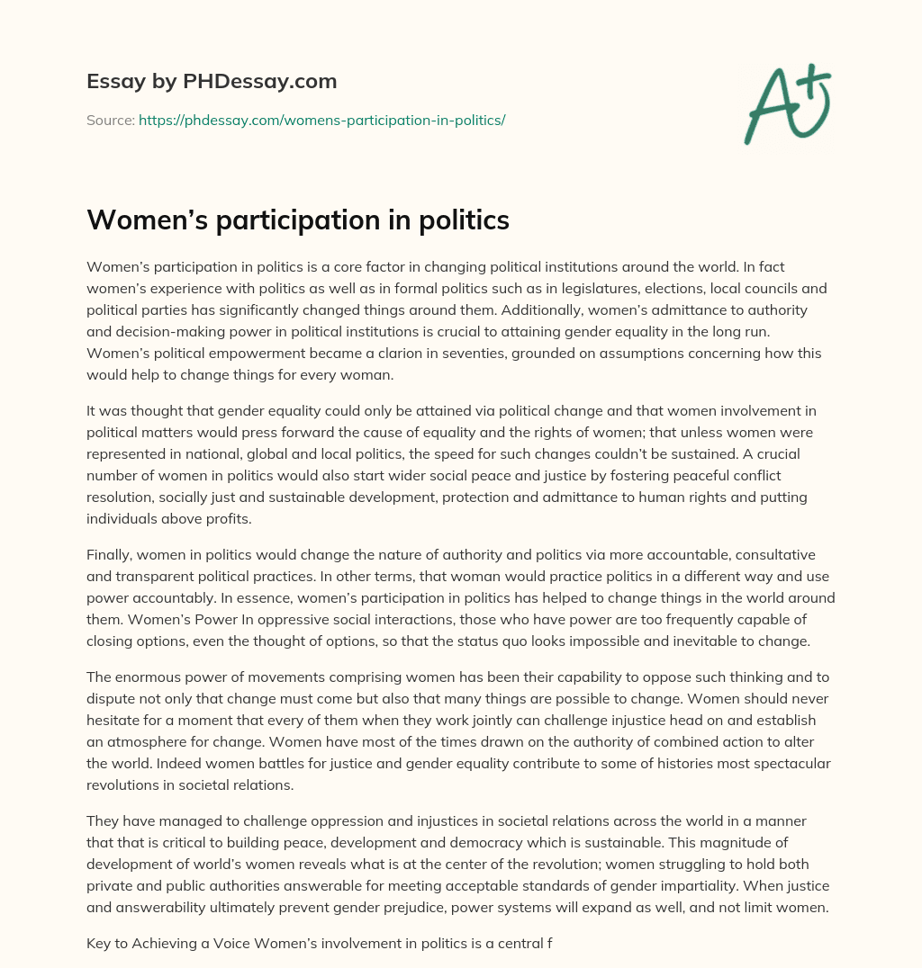 Women’s participation in politics essay