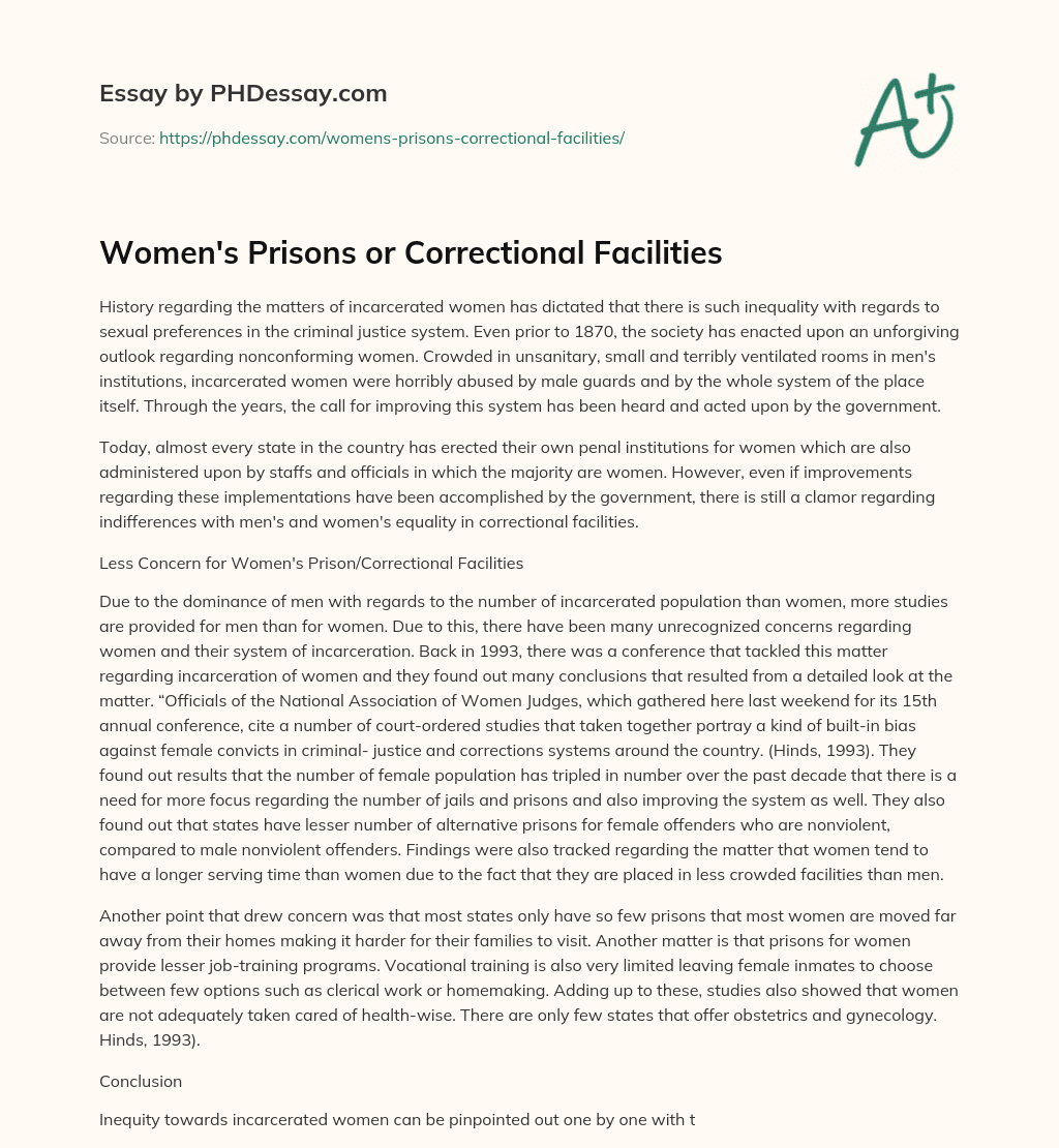 Women’s Prisons or Correctional Facilities essay