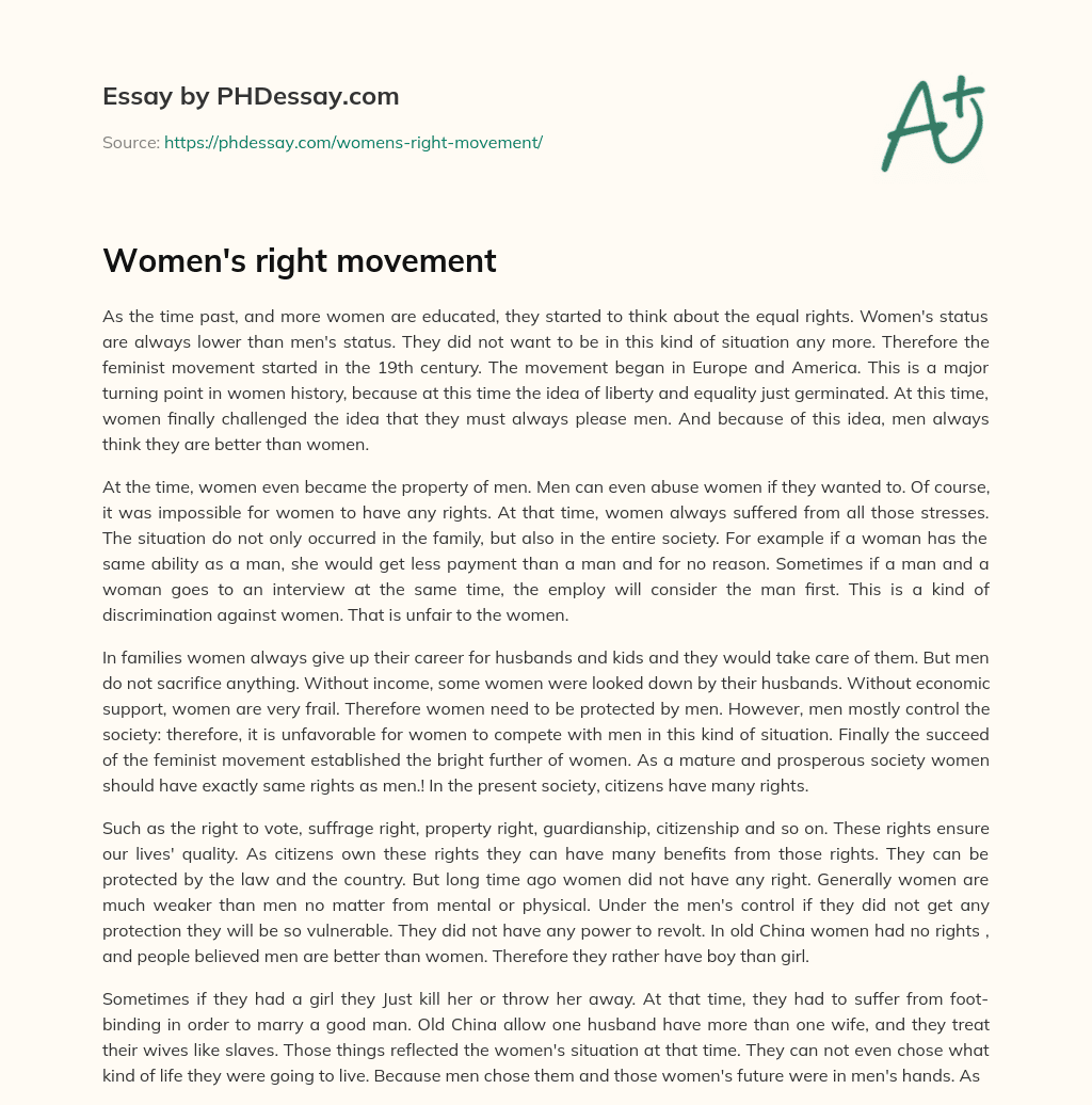 Women’s right movement essay