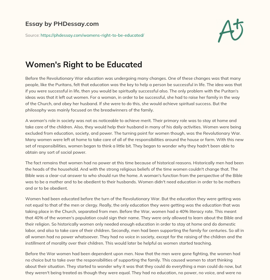 Women’s Right to be Educated essay
