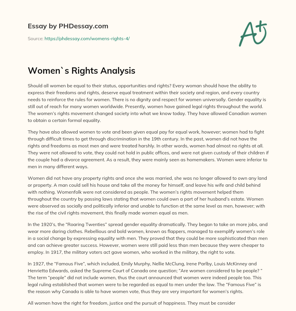 Women`s Rights Analysis essay