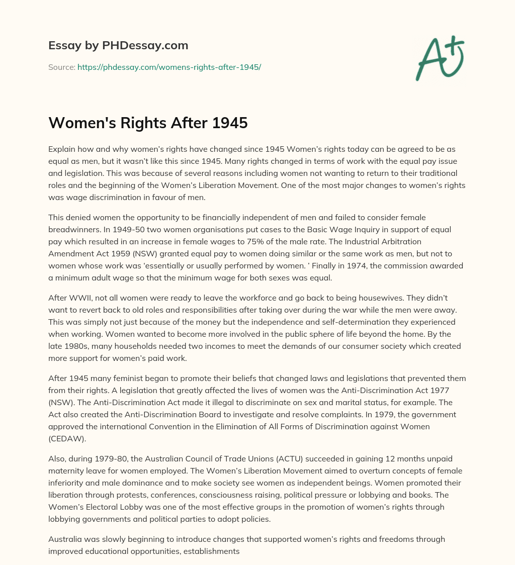Women’s Rights After 1945 essay