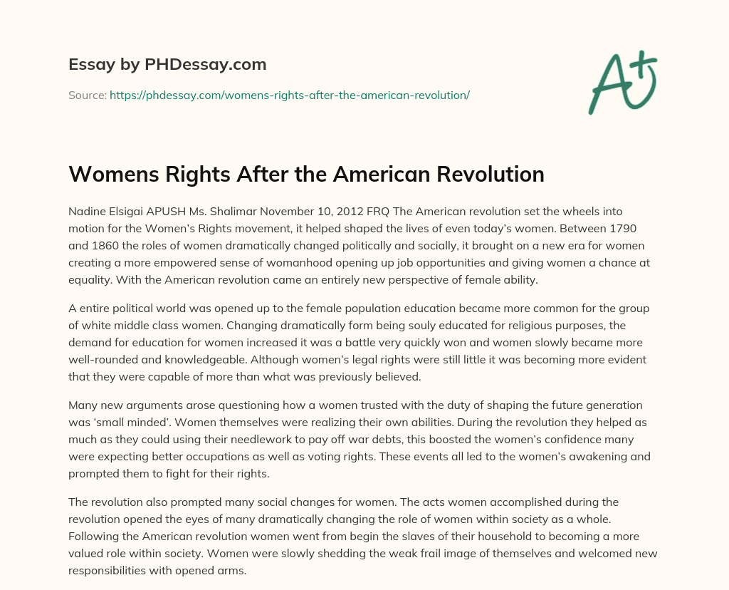 Womens Rights After the American Revolution essay