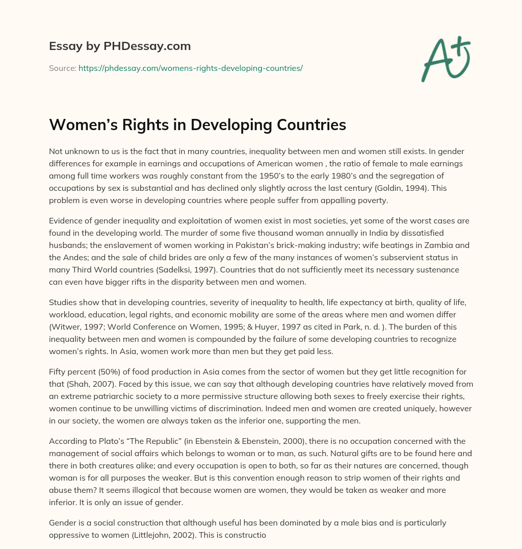 Women’s Rights in Developing Countries essay