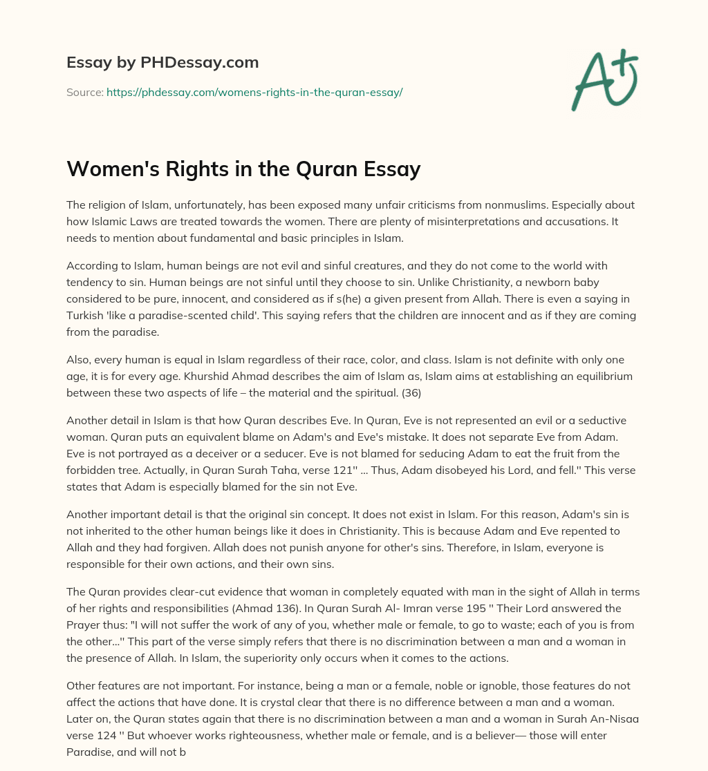 Women’s Rights in the Quran Essay essay