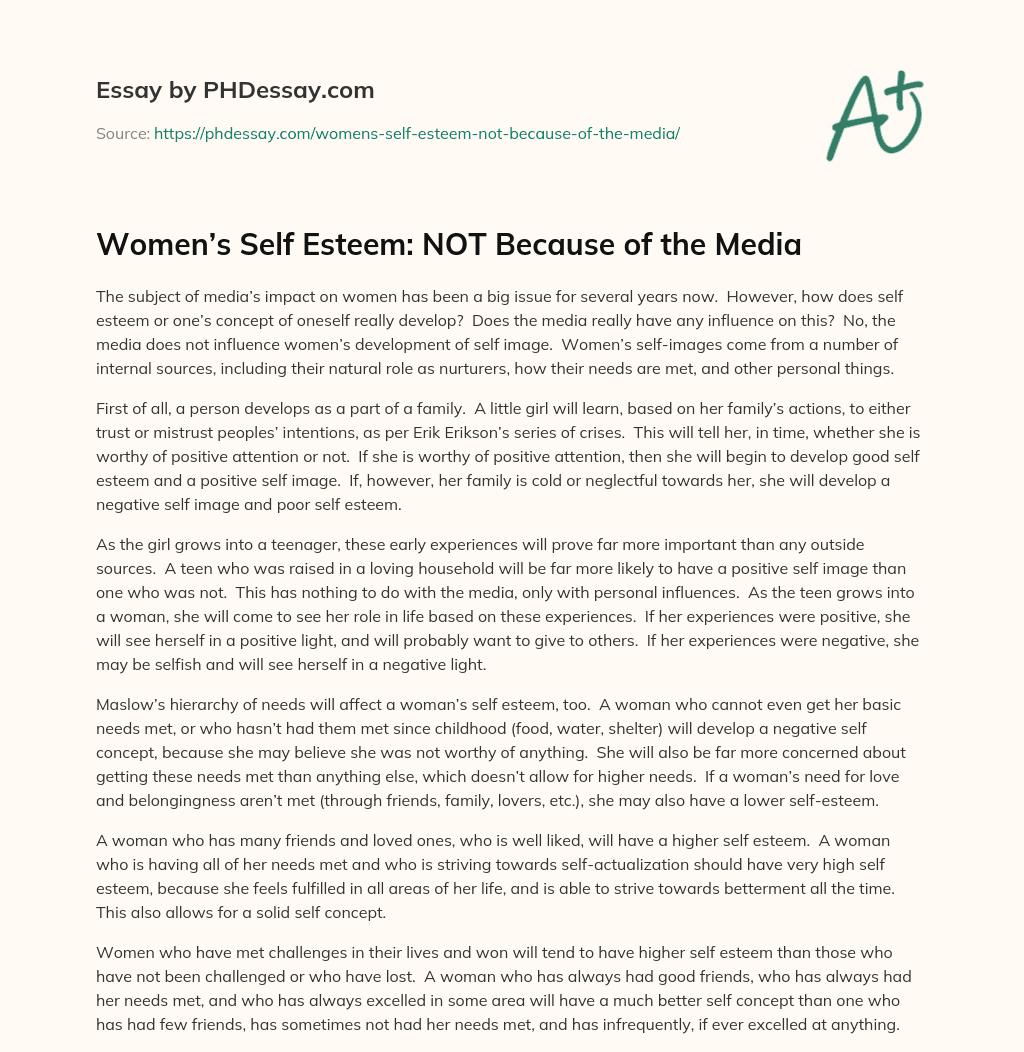 Women’s Self Esteem: NOT Because of the Media essay
