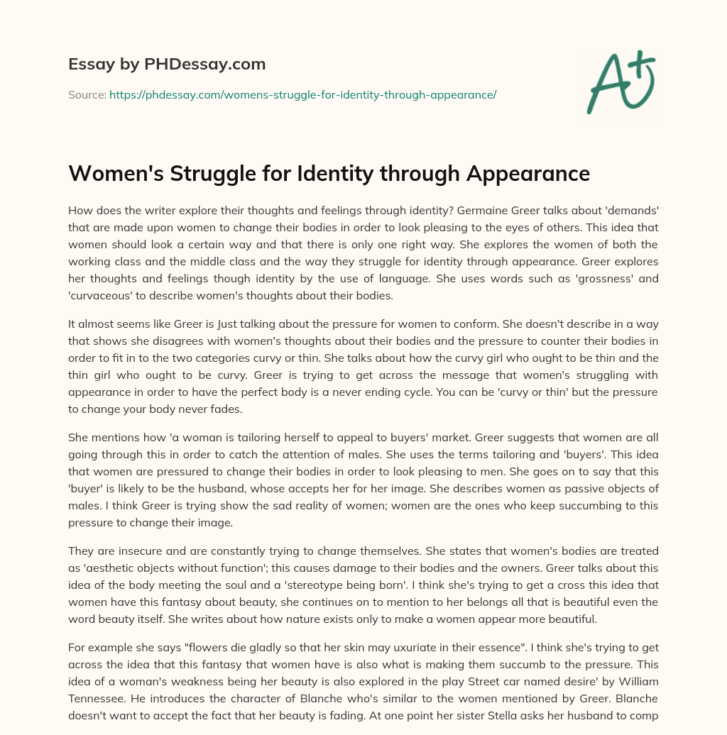 Women’s Struggle for Identity through Appearance essay