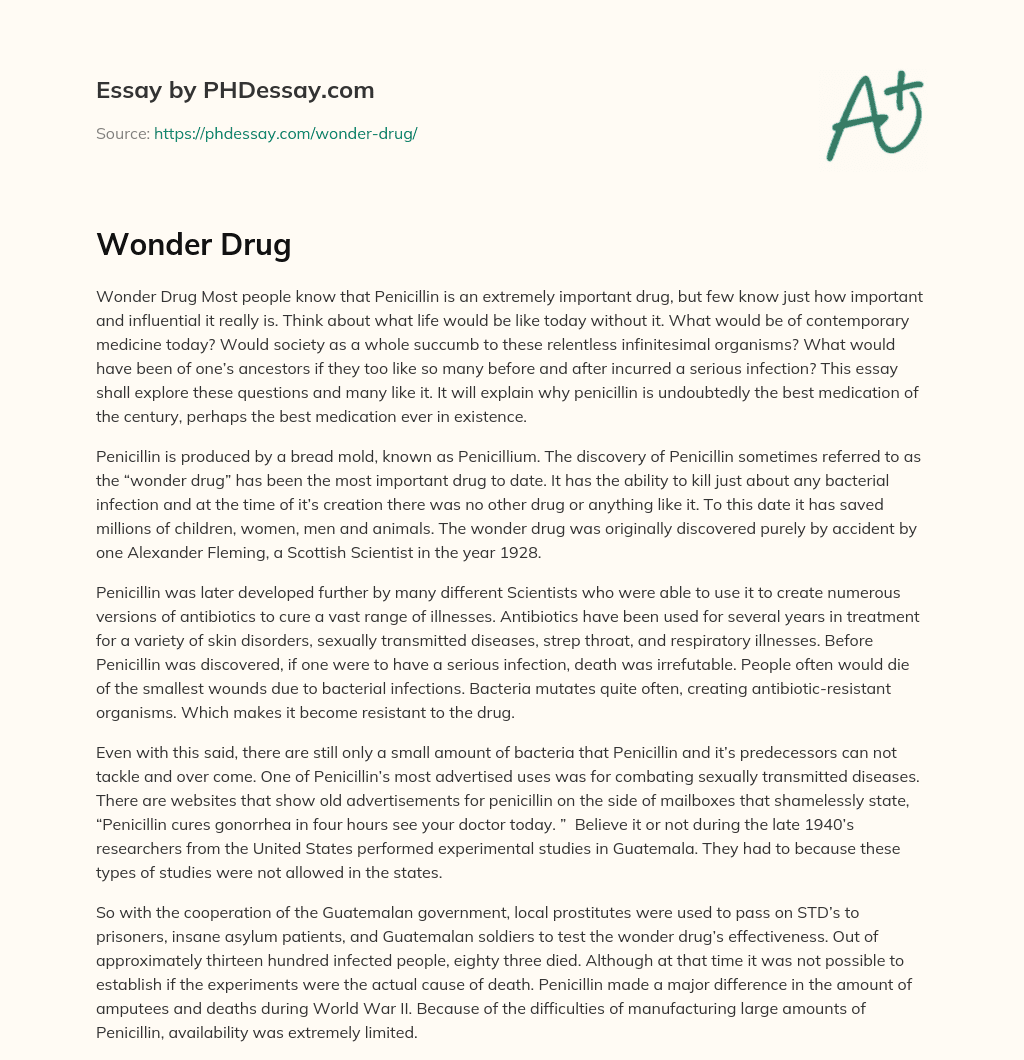 The Importance of Penicillin: The Wonder Drug That Changed Medicine Forever essay