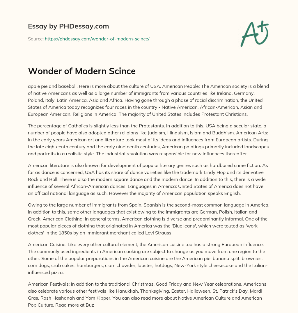 Wonder of Modern Scince essay