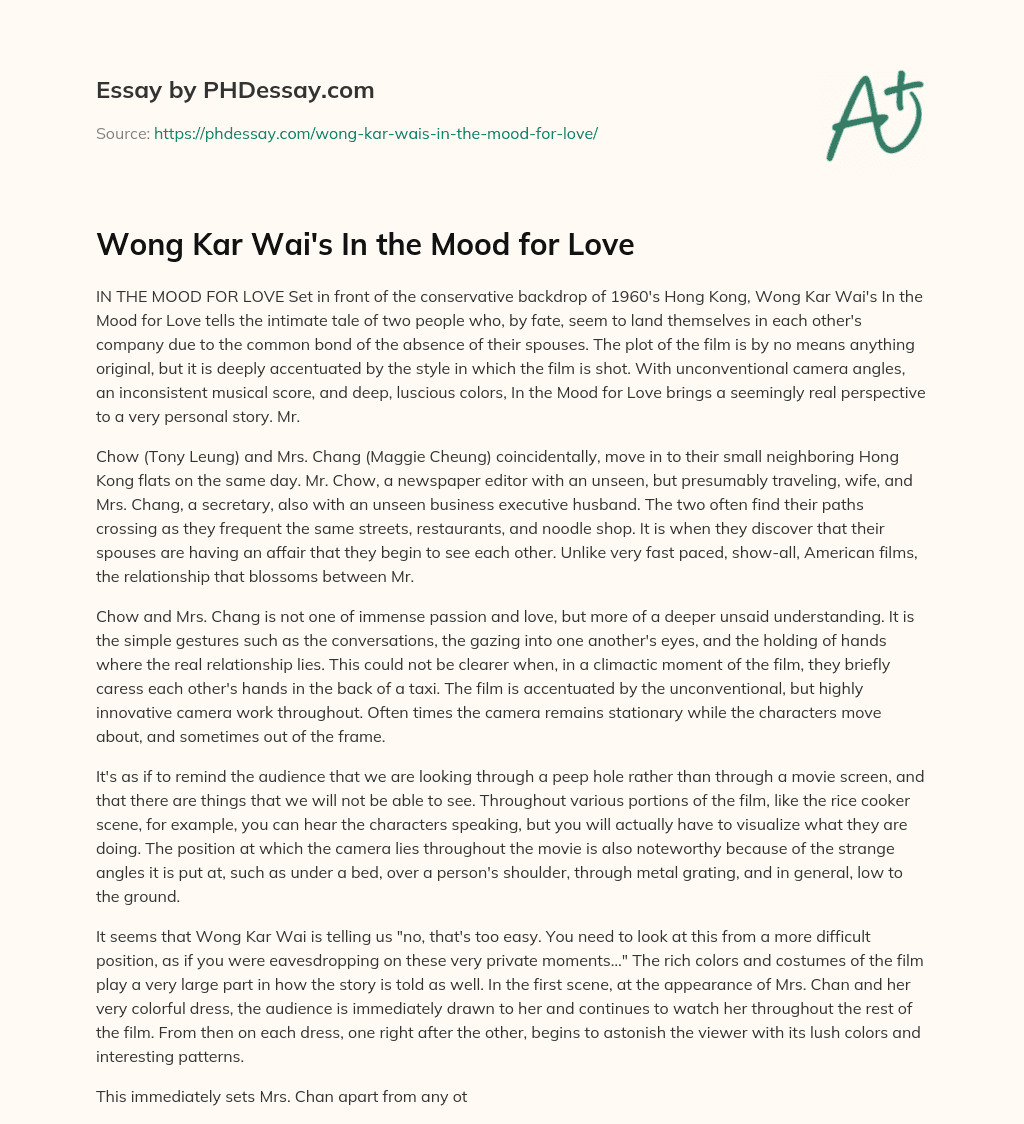 Wong Kar Wai’s In the Mood for Love essay