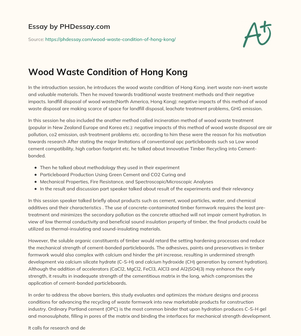 Wood Waste Condition of Hong Kong essay