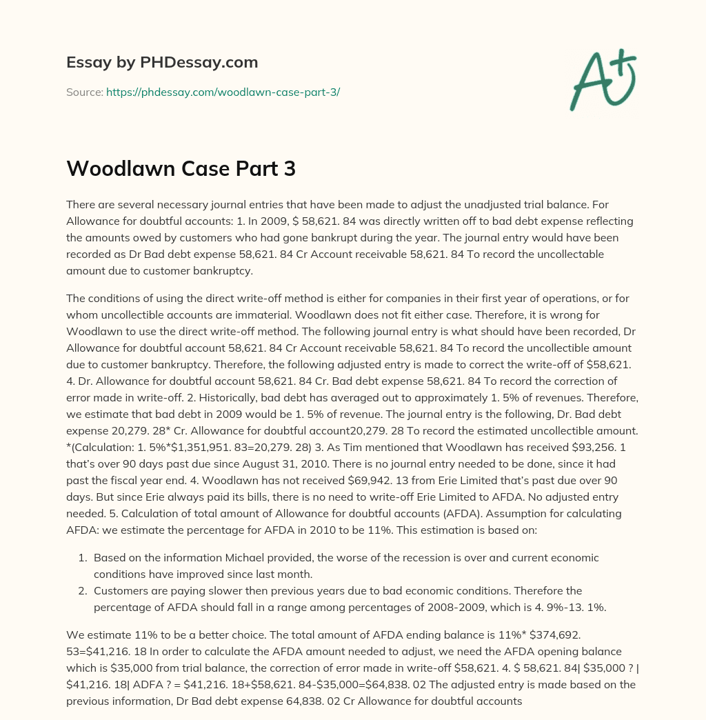 Adjusting Journal Entries for Allowance for Doubtful Accounts essay