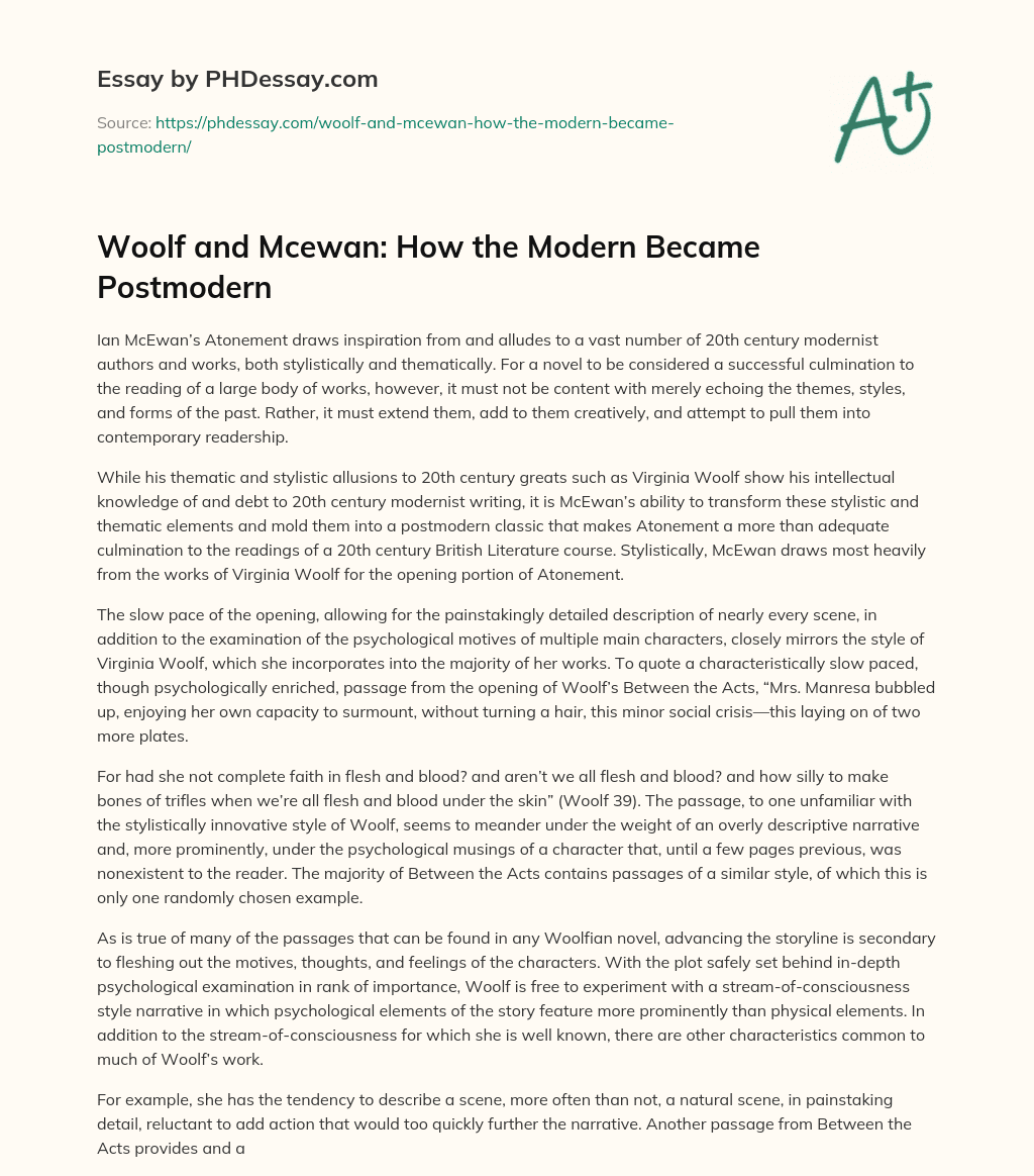 Woolf and Mcewan: How the Modern Became Postmodern essay