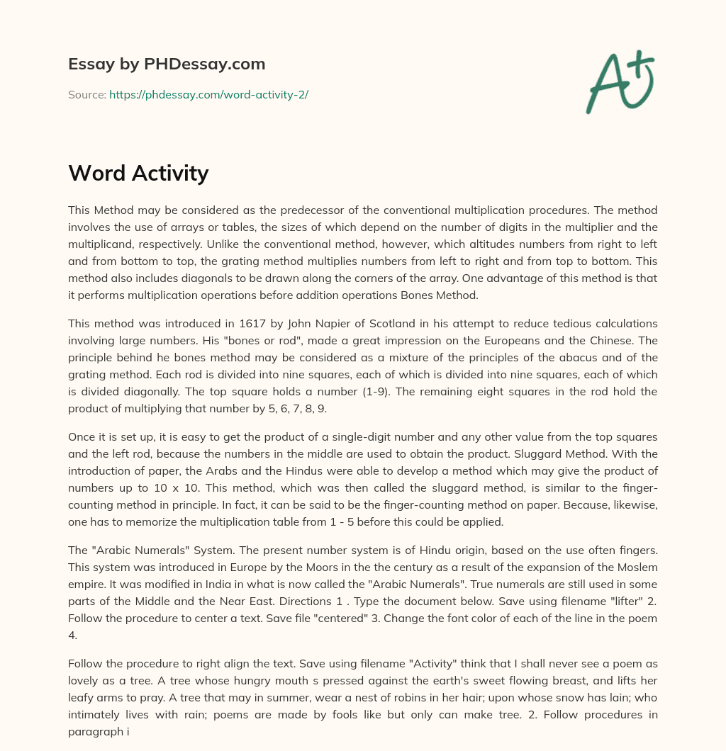 Word Activity essay