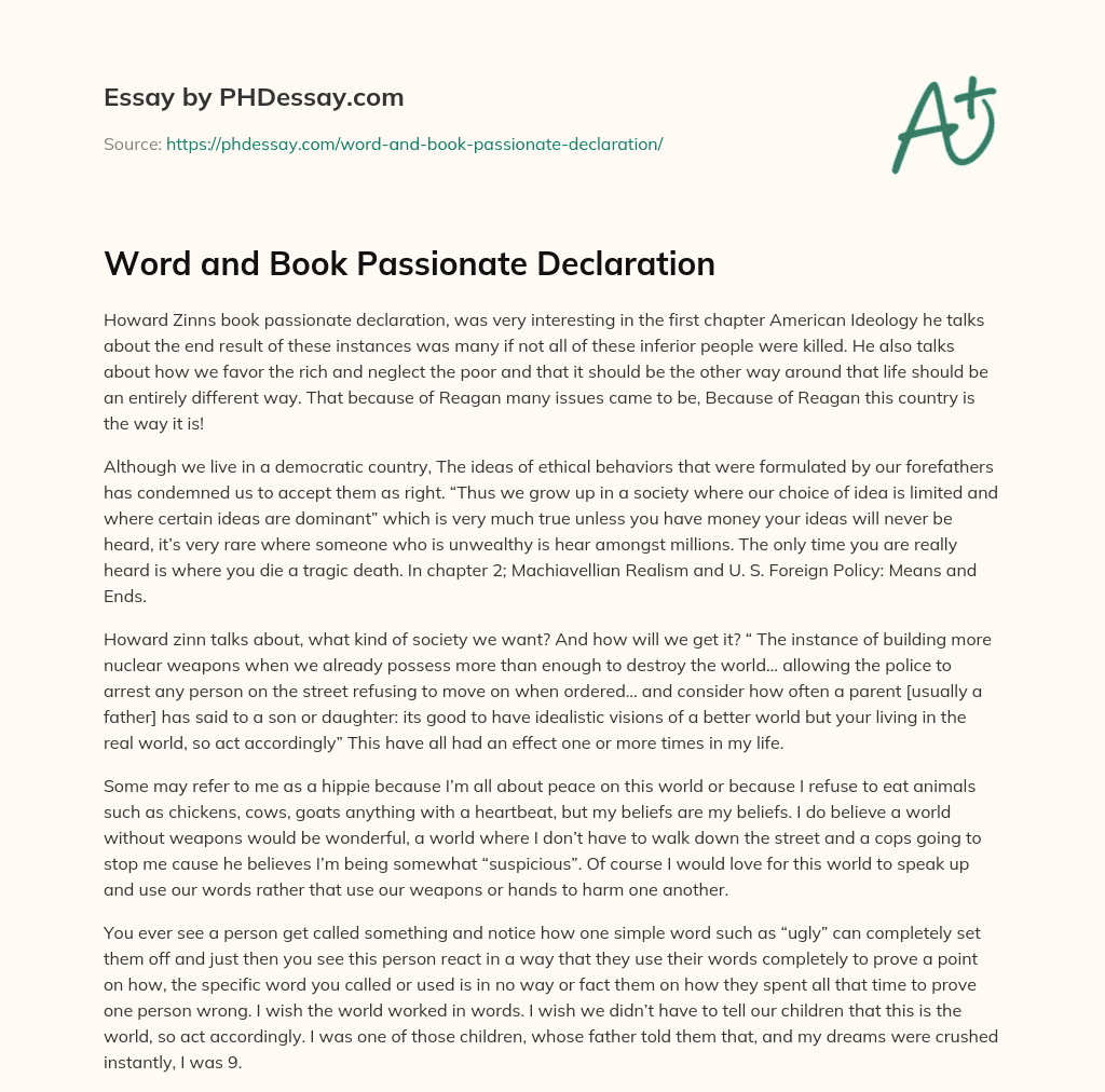 Word and Book Passionate Declaration essay