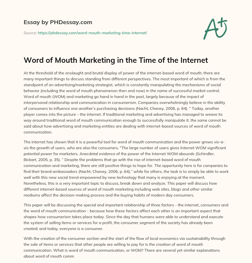 Word of Mouth Marketing in the Time of the Internet essay