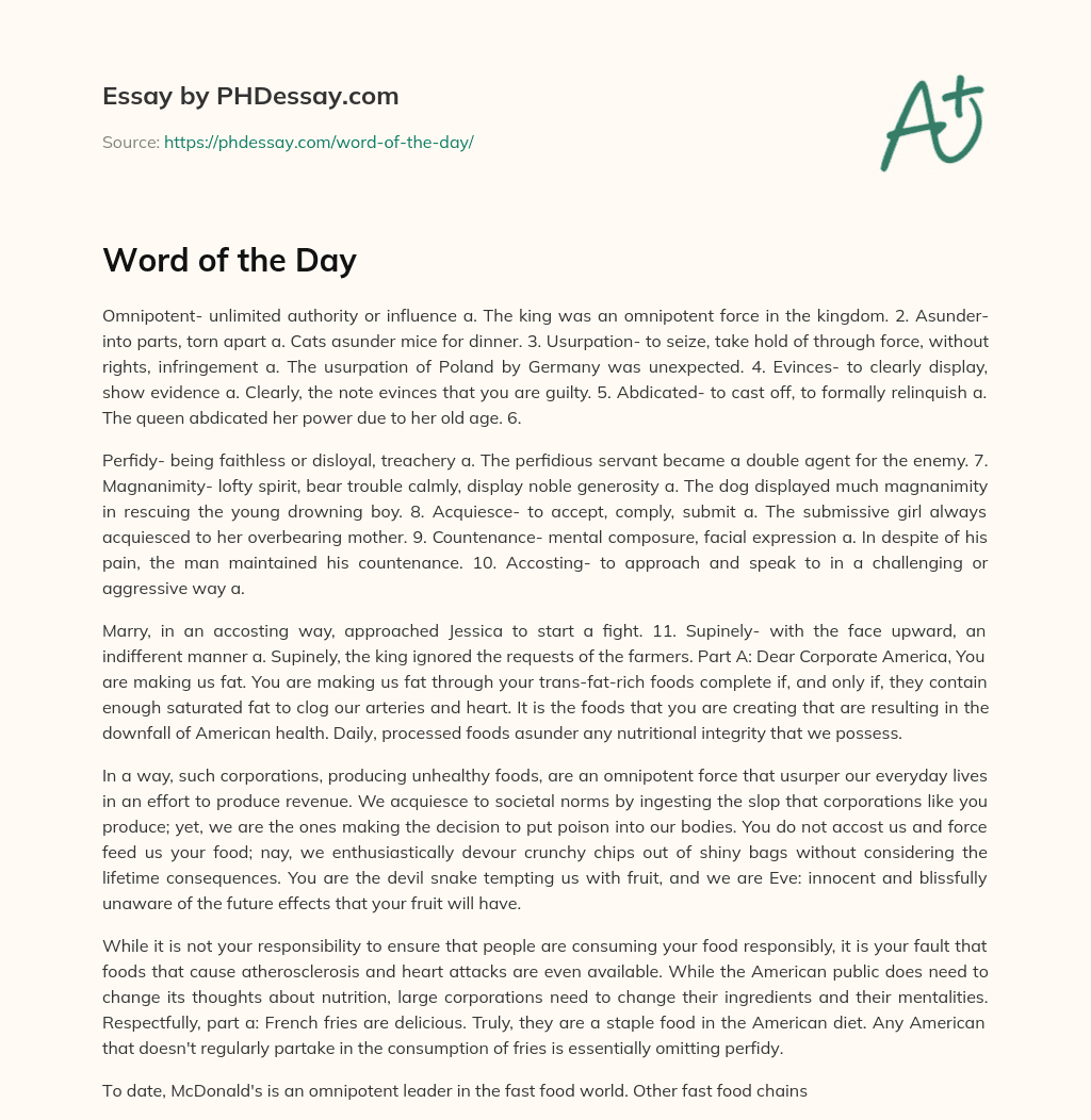 Word of the Day essay