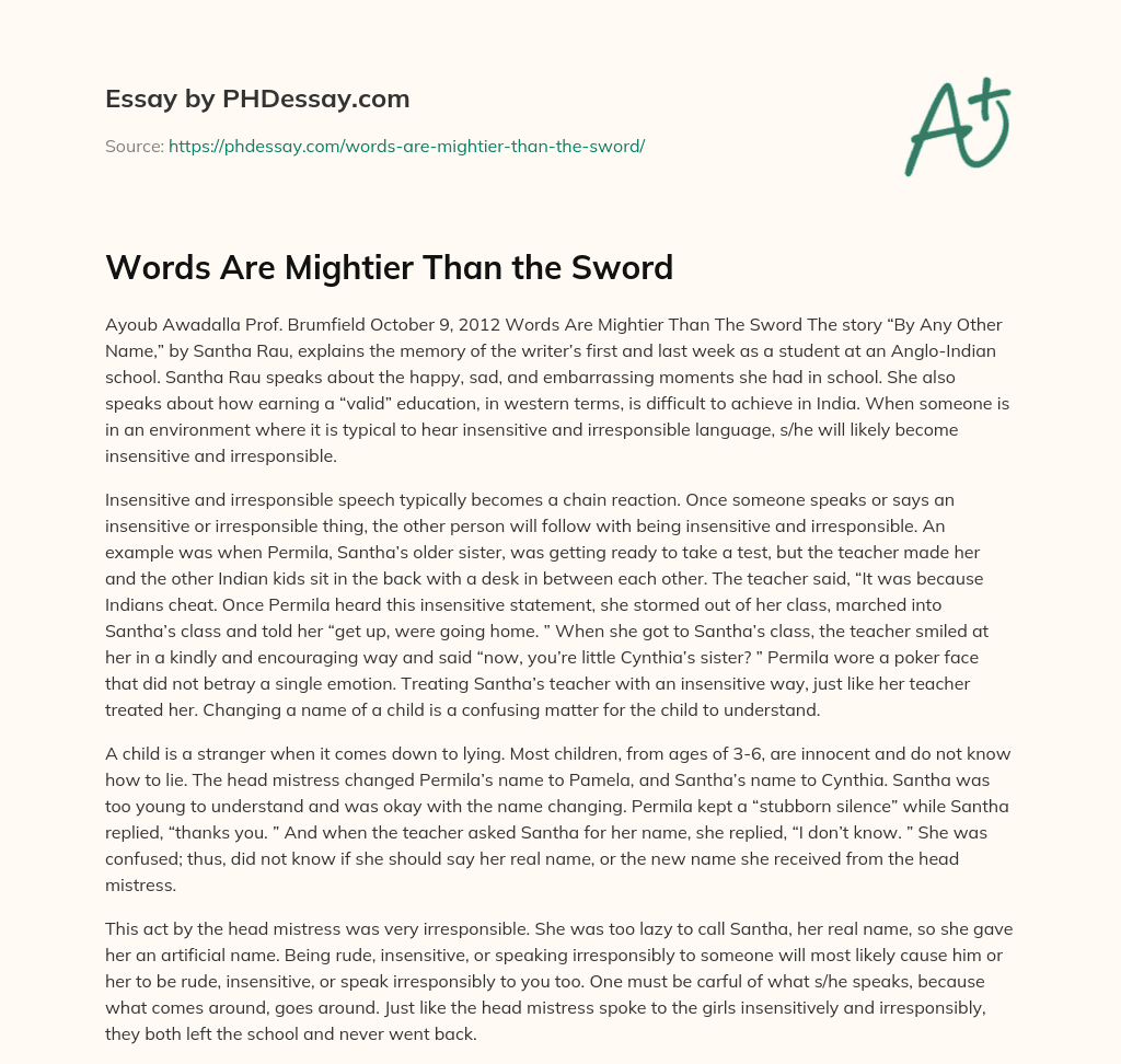 Words Are Mightier Than the Sword essay