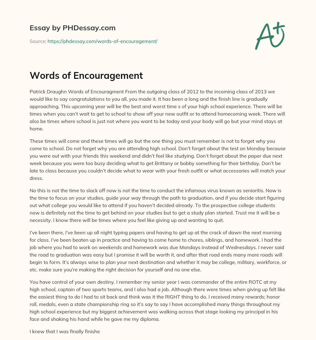 Words of Encouragement essay