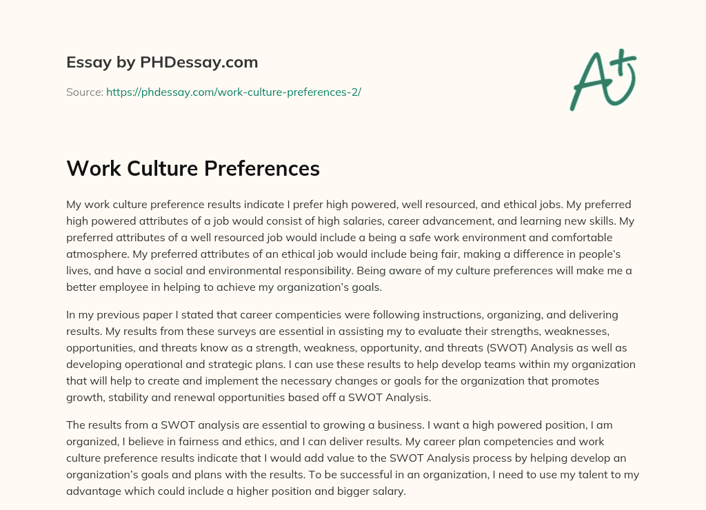 Work Culture Preferences essay