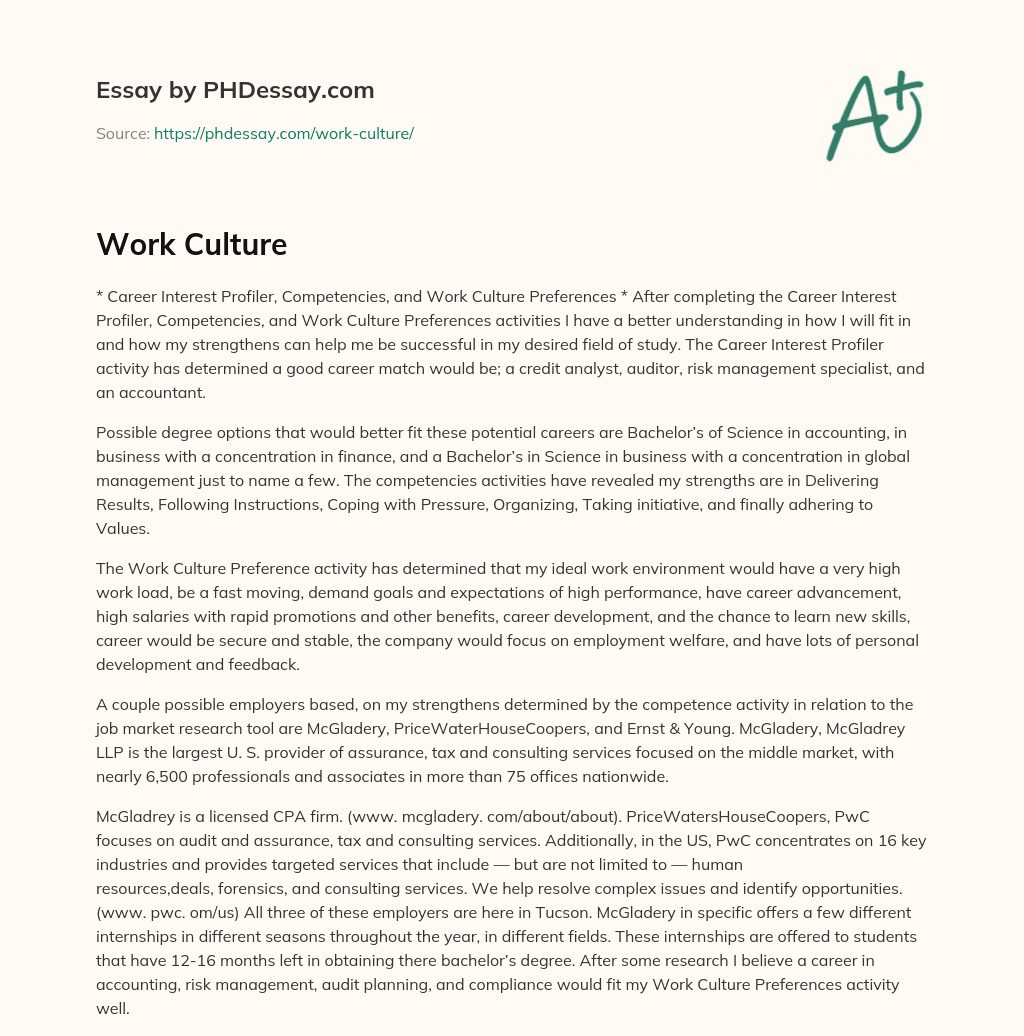 work culture essay