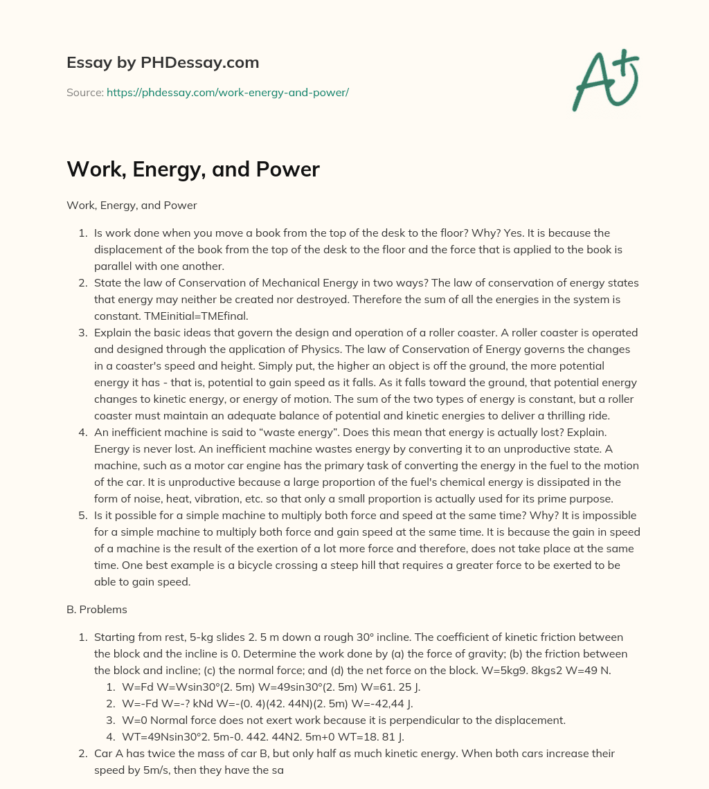 Work, Energy, and Power essay