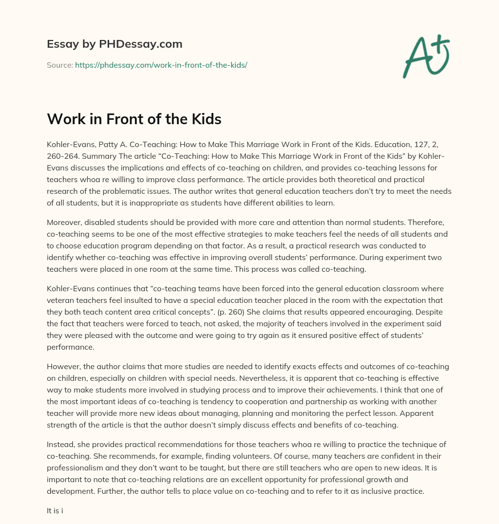 Work in Front of the Kids essay