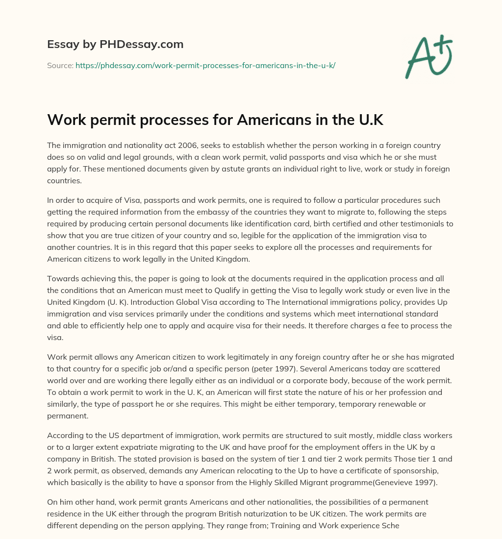 Work permit processes for Americans in the U.K essay