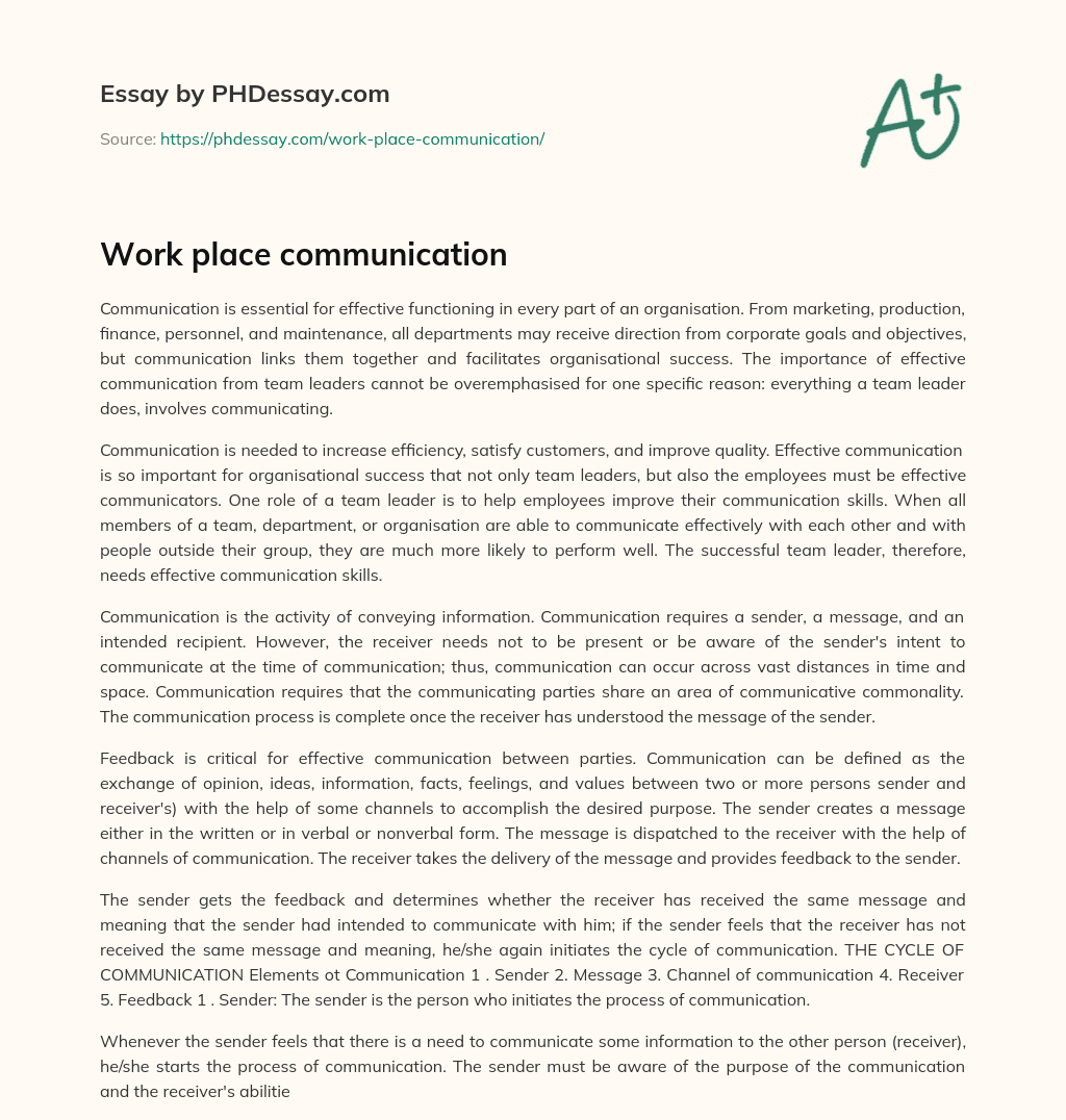 Work place communication essay