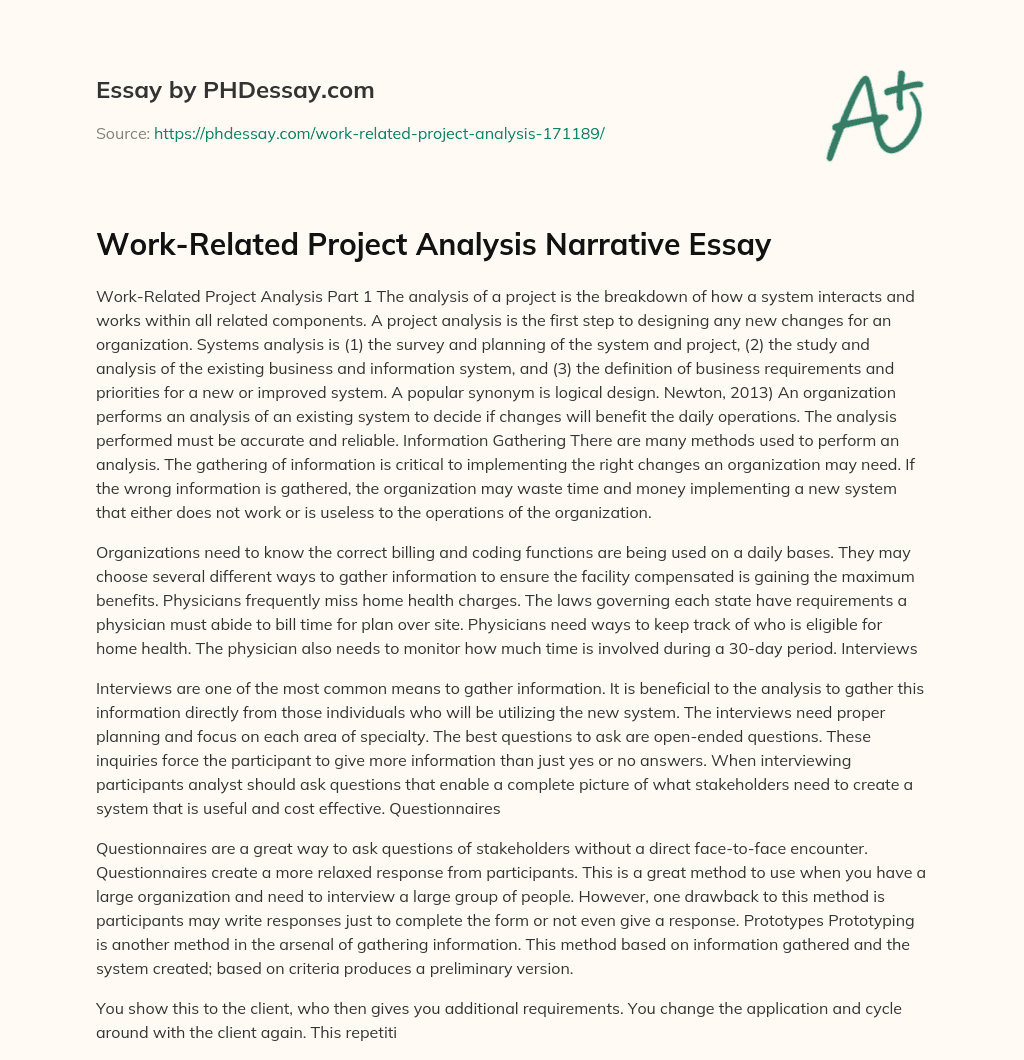 Work-Related Project Analysis Narrative Essay essay