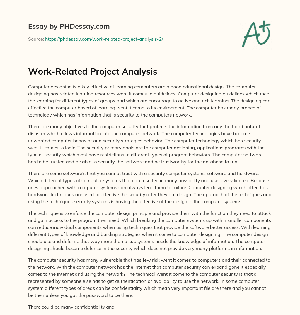 Work-Related Project Analysis essay