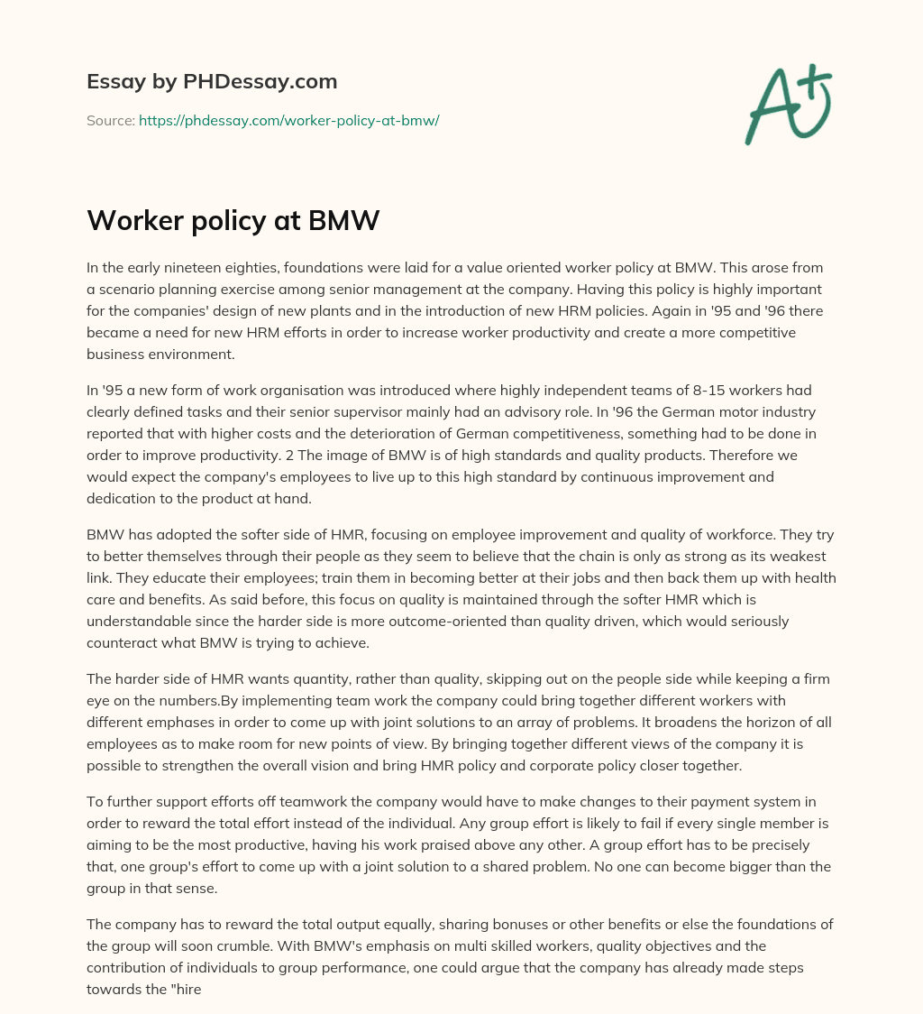 Worker policy at BMW essay