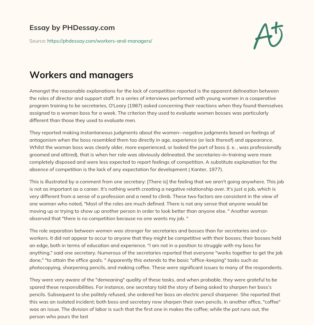 Workers and managers essay