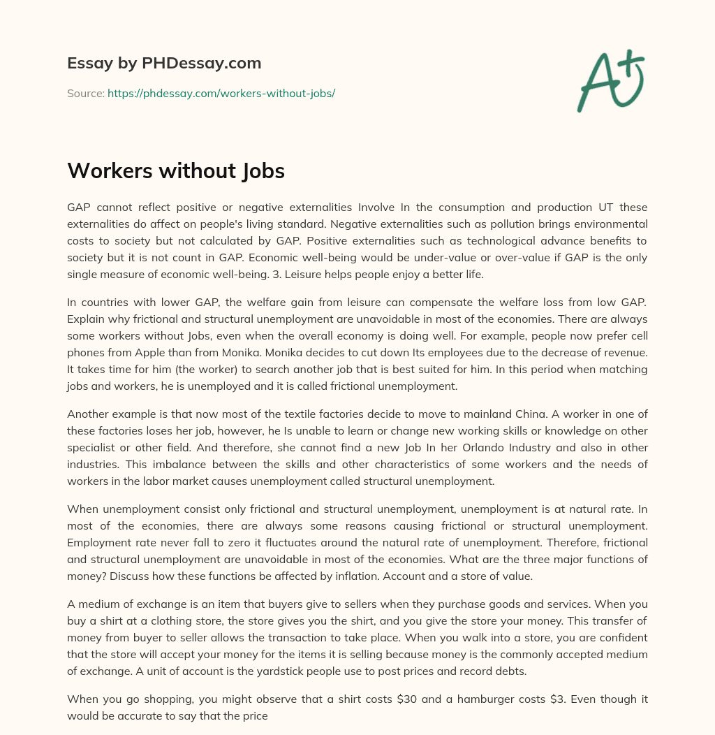 Workers without Jobs essay