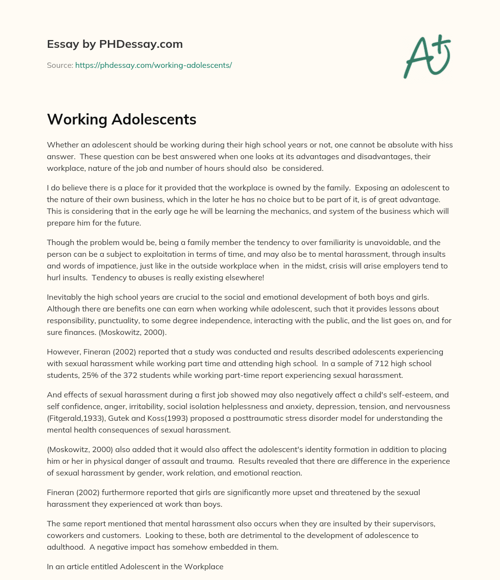 Working Adolescents essay