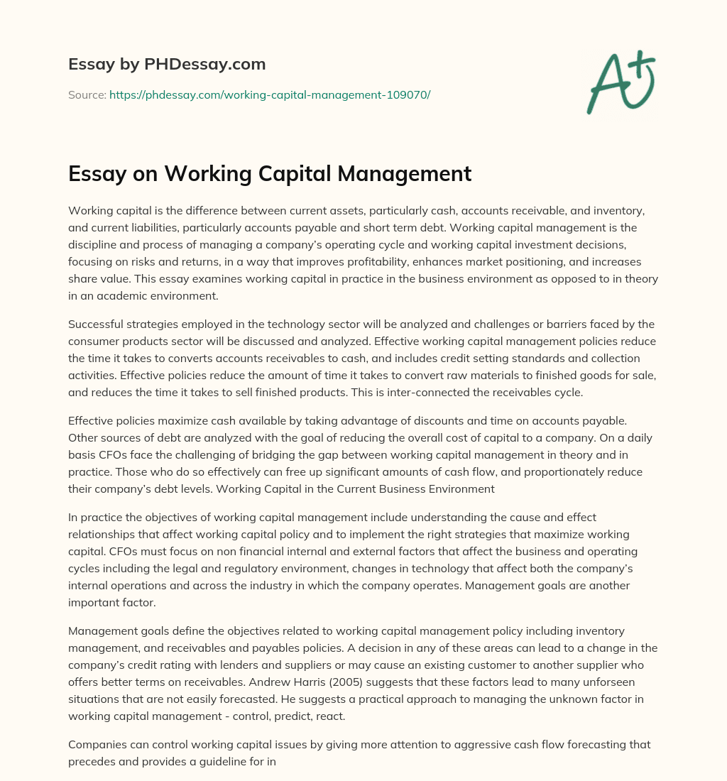 Essay on Working Capital Management essay