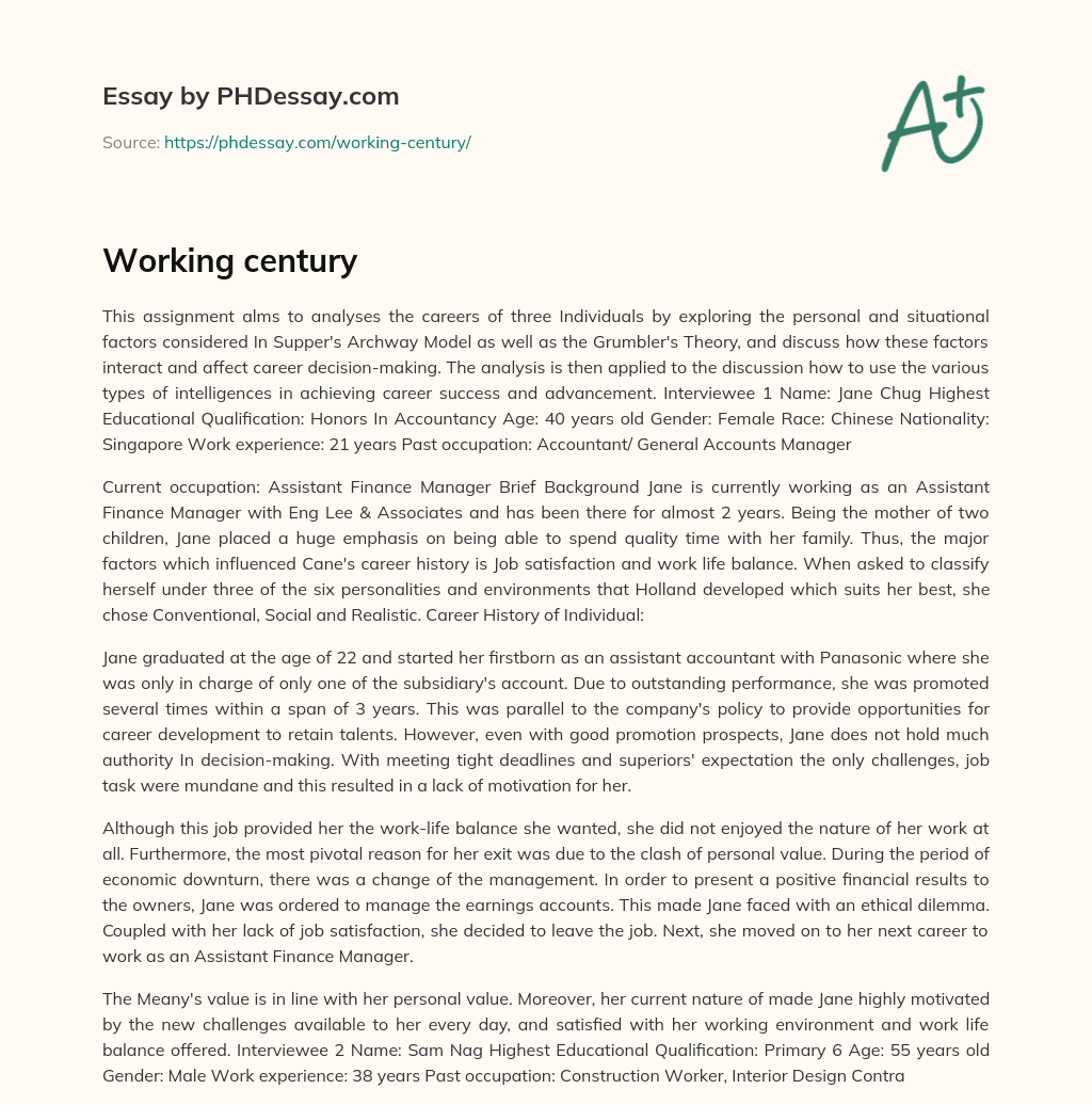 Working century essay