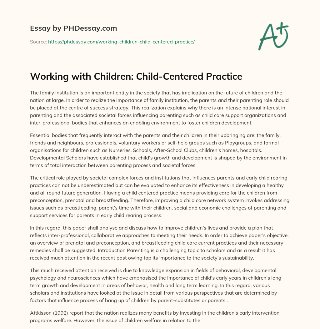 Working with Children: Child-Centered Practice essay
