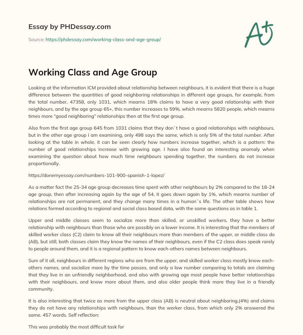 Working Class and Age Group essay
