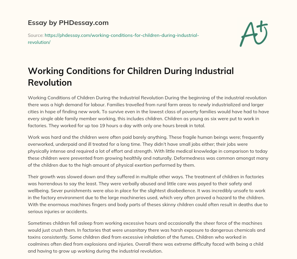 industrial revolution working conditions essay