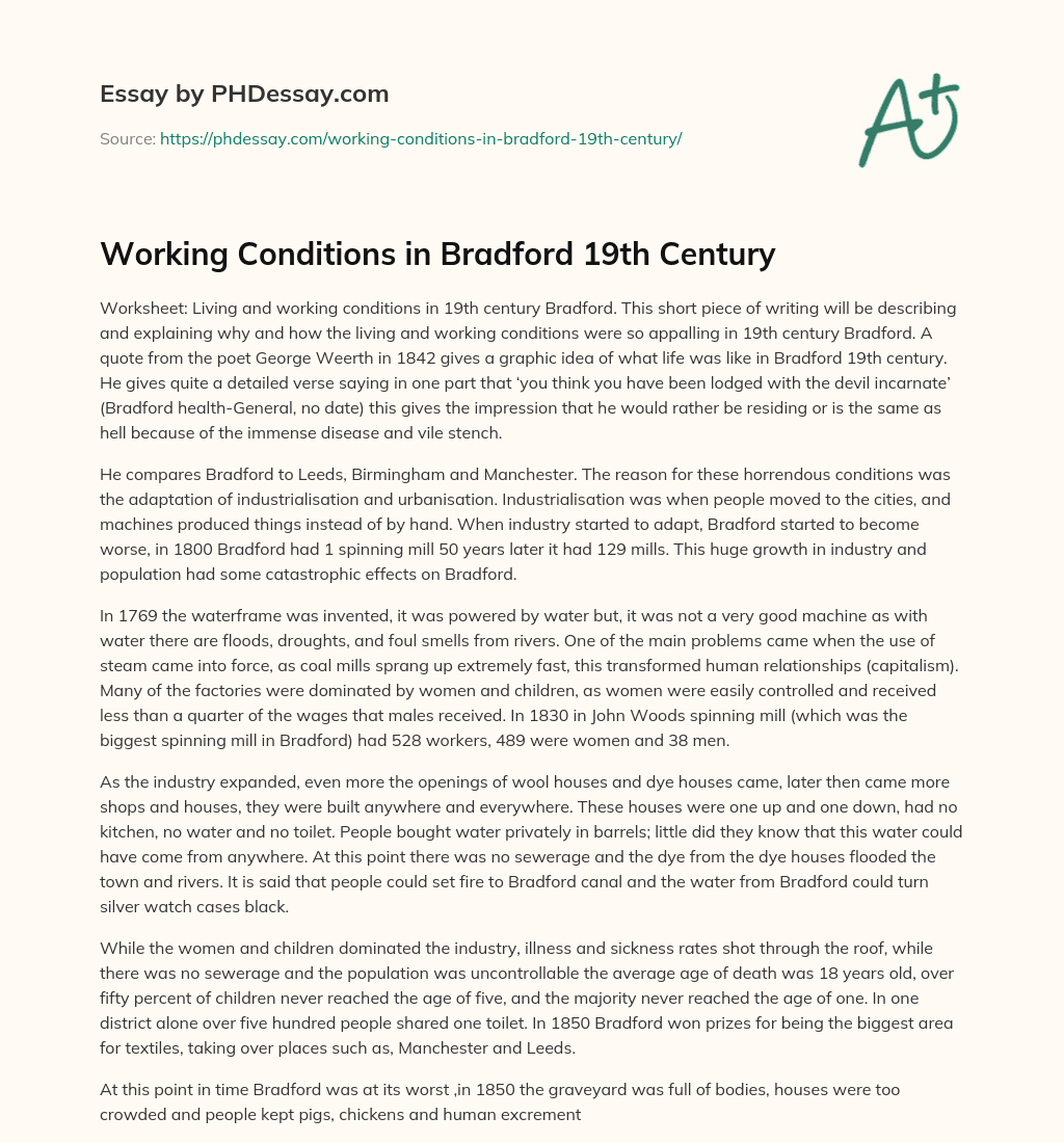 Working Conditions in Bradford 19th Century essay