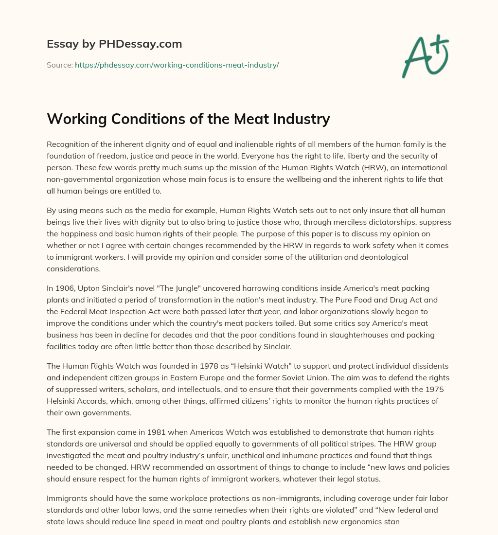 Working Conditions of the Meat Industry essay