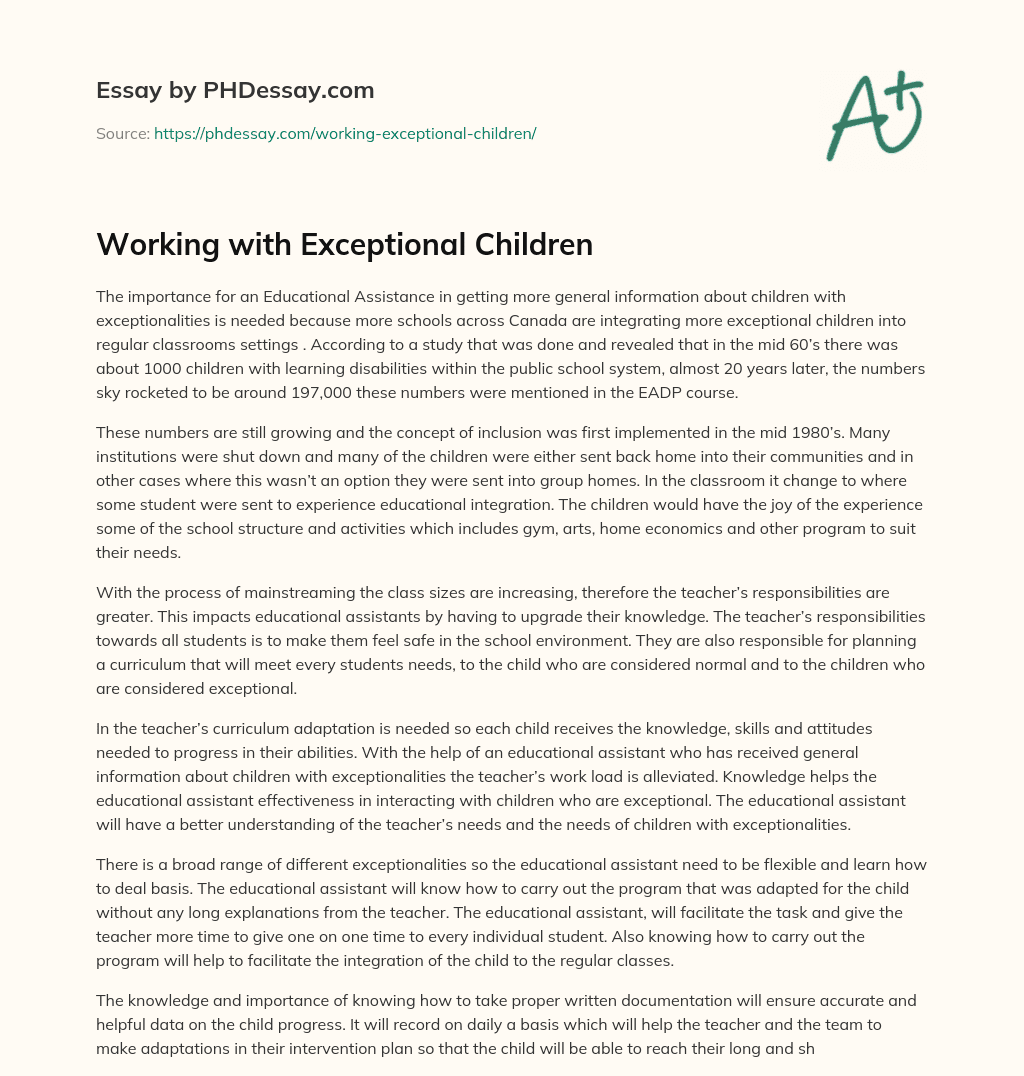 Working with Exceptional Children essay