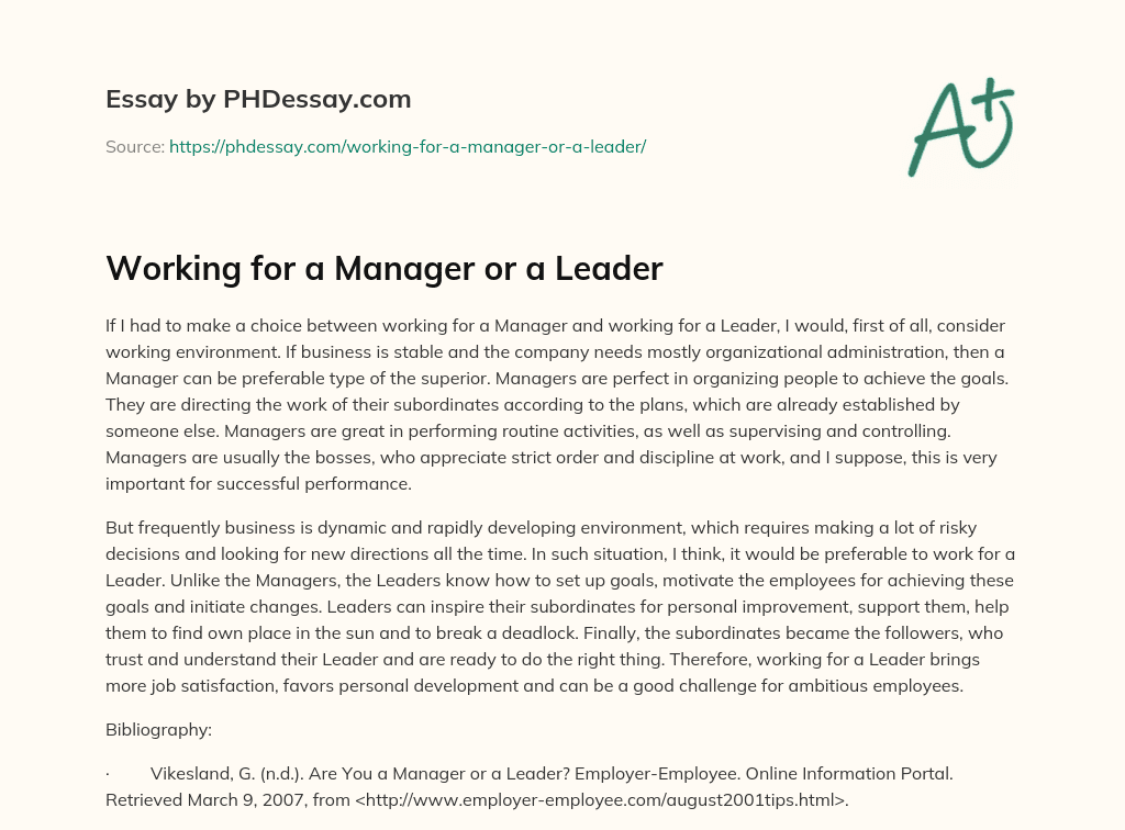 leader or manager essay